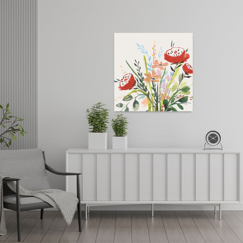 «Vibrant Bouquet In Bloom I», art mural contemporain abstrait, H 24 po x l 24 po