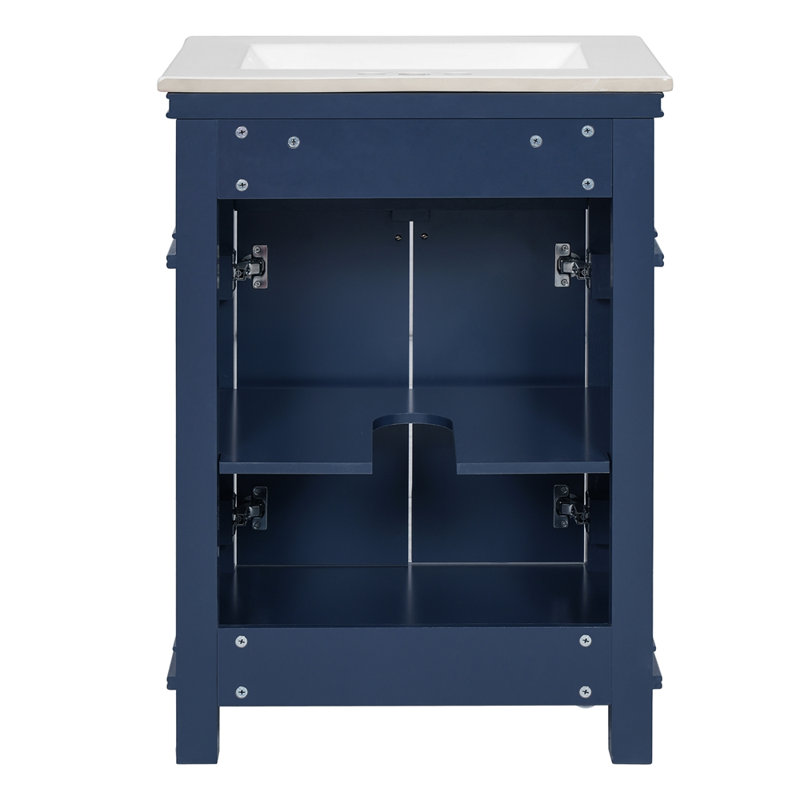 Armoire de salle de bain 24 po avec portes à fermeture douce et tablette réglable, meuble-lavabo avec lavabo en céramique