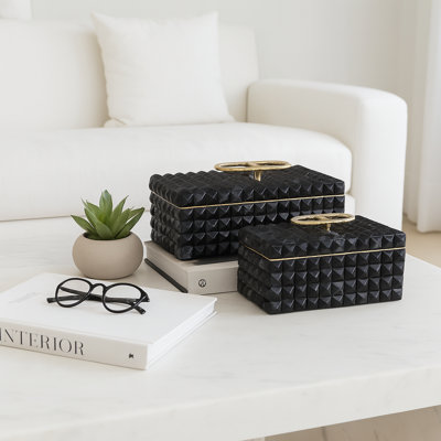 Decorative Box with Metal Handle Accent for Home Decor Storage - Modern Keepsake Organizer Boxes for Bedroom Display  - Set of 2, 14", 11", Gray