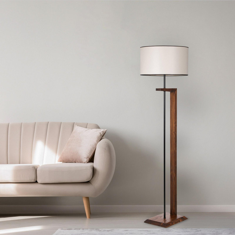 Luro Elegant Floor Lamp with FIR Tree Body, Walnut & Cream Finish, 64.2 in Height | 17.3 in Cap Diameter, 14.2 x 10.2 in Base | E27 Socket (Max 60W) | On/Off Switch on Cable | Stylish Lighting for Modern Decor