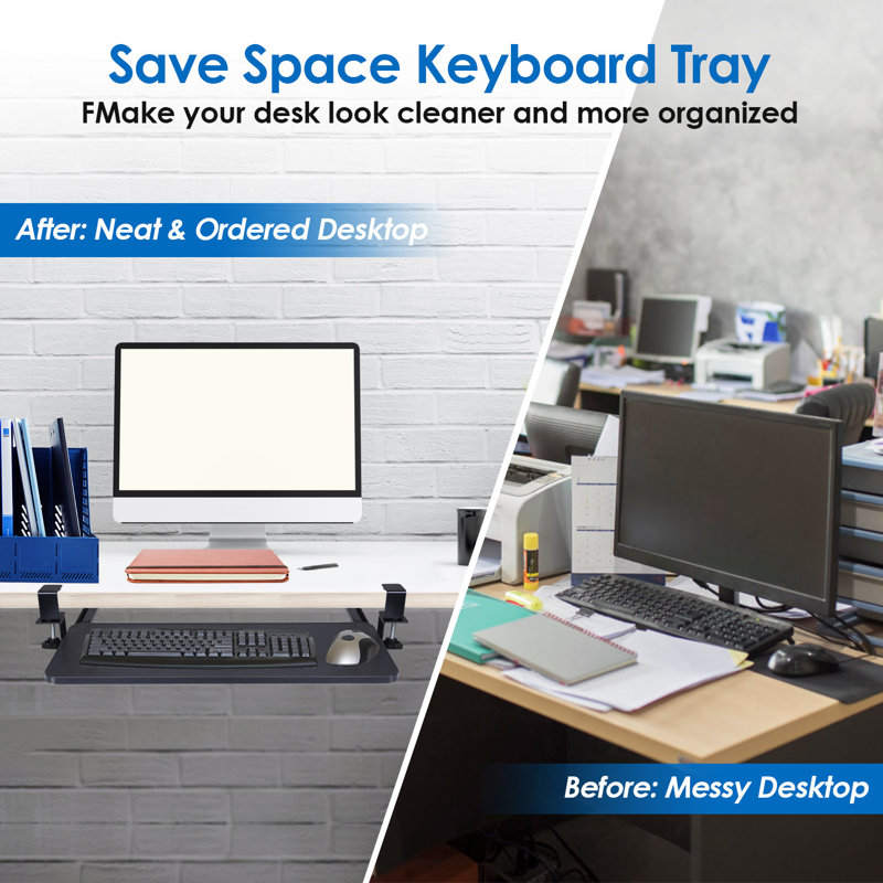 25.59x9.64x0.51'', Black, Keyboard Mouse Tray Under Desk