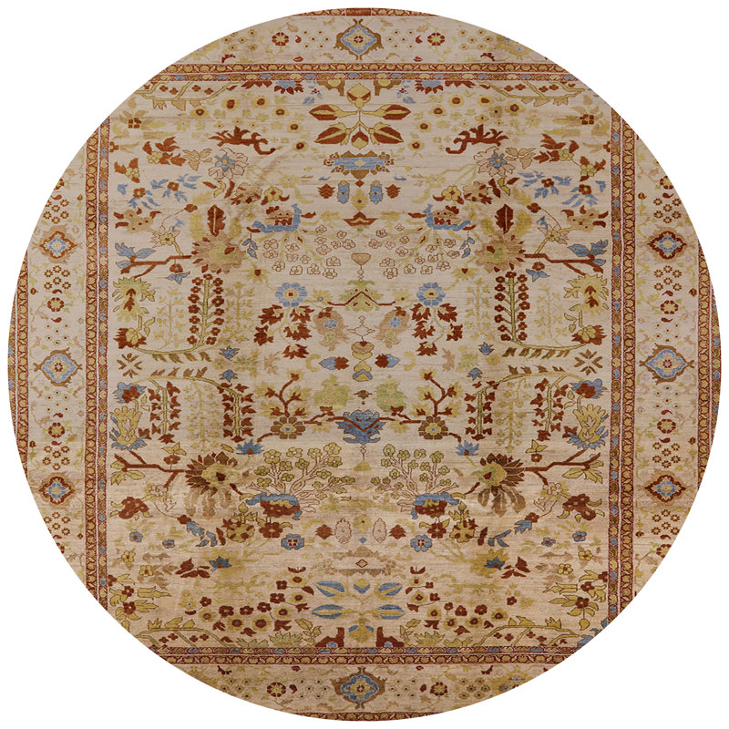 Tapis oriental ivoire / brun clair, Rond 3 pi
