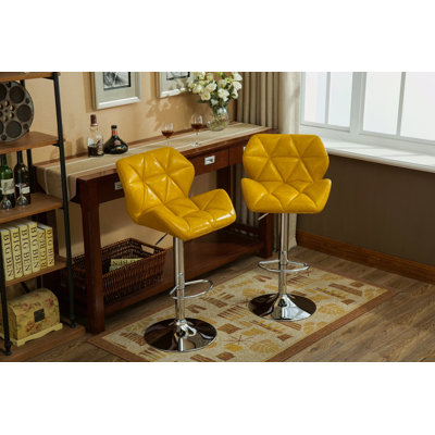 Contemporary Tufted Adjustable Height Hidraulic Bar Stools, Set Of 2