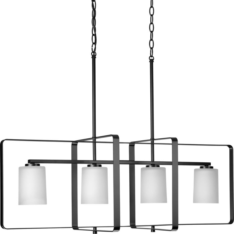 Lustre géométrique à 4 lumières pour îlot de cuisine, Noir