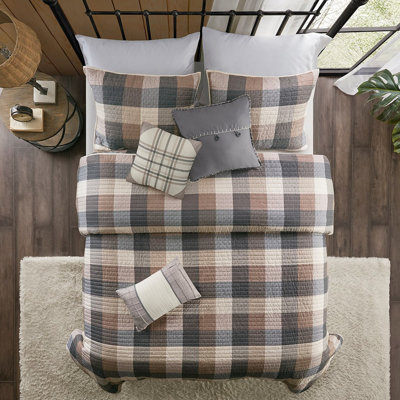 Courtepointe imprimée à chevrons 6 pièces, double / grand neutre, thème, coussins décoratifs, pièce de tissu, décor de chalet, froissé