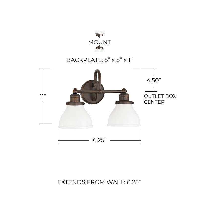 Éclairage pour salle de bain à intensité variable 2 lumières Baxter, Bronze brillant, Lait