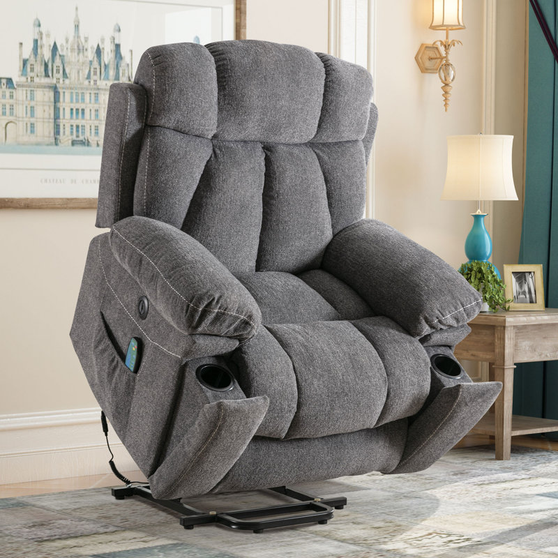 Fauteuil de massage inclinable électrique et chauffant en chenille l 41,3 po avec port USB et porte-gobelets