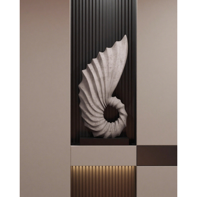 Creative Abstract Art Conch Sculpture Decoration With Frp & Marble Base, Black/Gray
