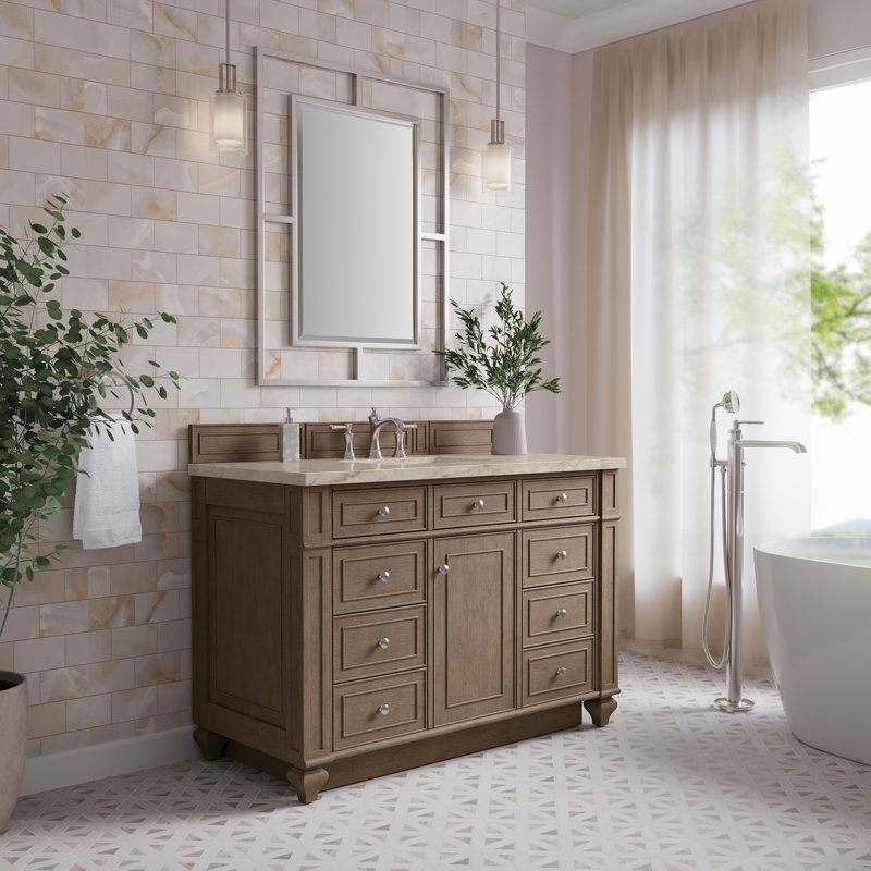 Meuble-lavabo simple l 48 po Bristol avec chargeur sans fil FreePower, Tajnar Eclos, Whitewashed Walnut