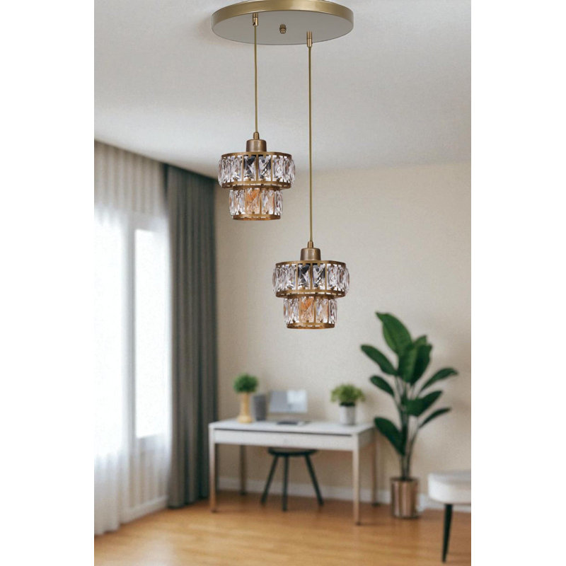 Lustre, Doré, 2 niveaux, Deux lumières