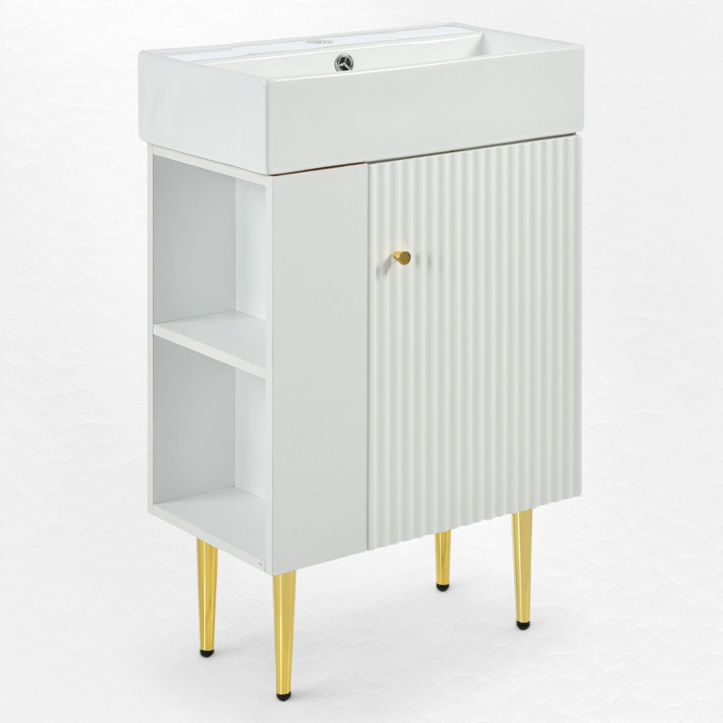 Ensemble de meuble-lavabo simple 21,6 po, Blanc, Doré