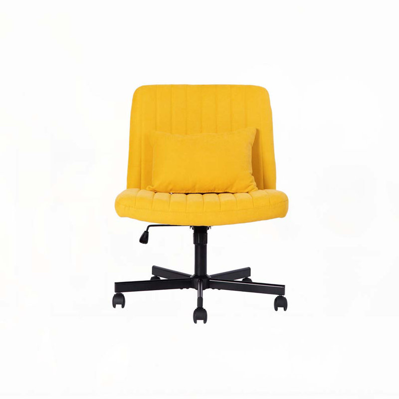 Yellow Linen Criss Cross Armless Office Chair with Wheels - Versatile for Home Office,Meditation & Makeup, Yellow