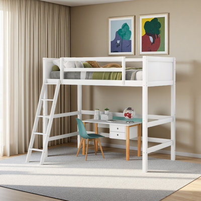 Solid Wood Twin Size Loft Bed With Ladder