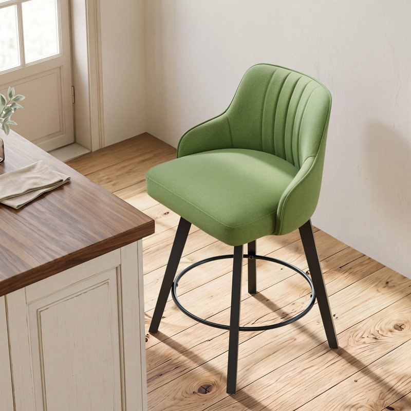 Modern Fabric Upholstered Swivel Bar Stool, Green, 1