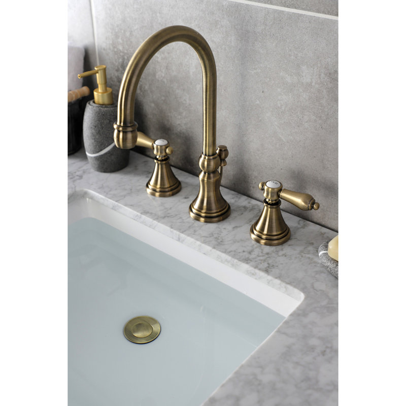 Heirloom Widespread Bathroom Faucet with Drain Assembly, Antique Brass