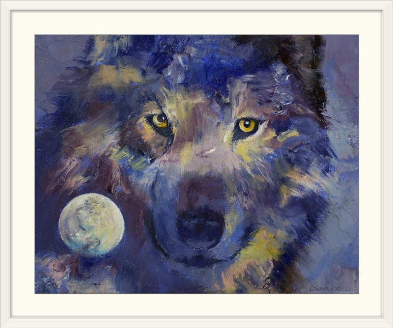 «Leyton Gray Wolf Moon» par Michael Creese, reproduction d'art, H 24 po x l 28 po x P 1 po, Cadre blanc