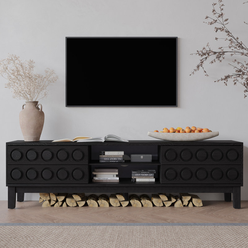 Modern Mid-Century Media Console With 4 Drawers And Cable Management, TV Console Table For Tvs Up To 75",Entertainment Center For Living Room And Office(Black)