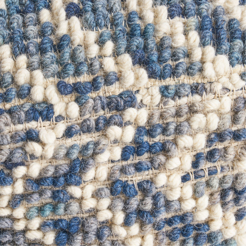 Pouf en laine et coton Alina, naturel et bleu (SEULEMENT UN OTTOMAN)