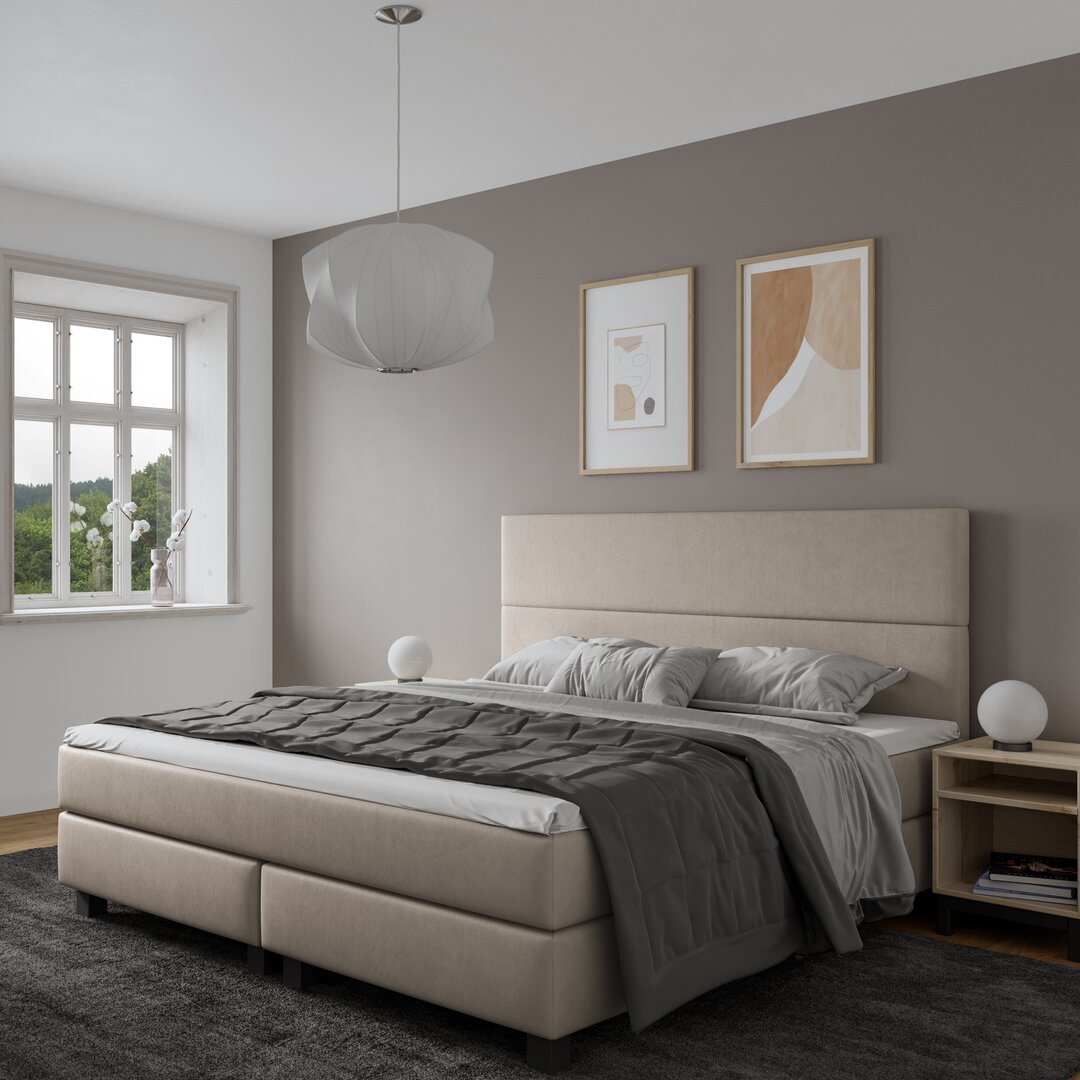 Echtes Boxspringbett Strine mit Visco Topper, mit Kunstleder bezogen