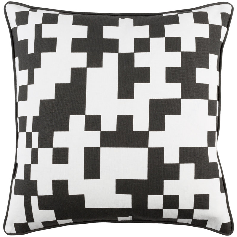 Housse de coussin en coton Inga, Blanc / Noir, Housse de coussin seulement - sans insert