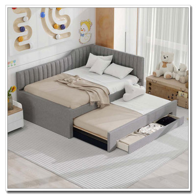 Upholstered Daybed with Trundle and Three Drawers
