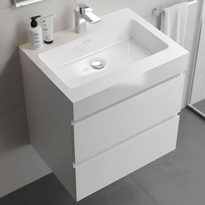 24 Inch Wall-Mounted Single Bathroom Vanity with Solid Surface Top with Overflow, Pre-Assembled