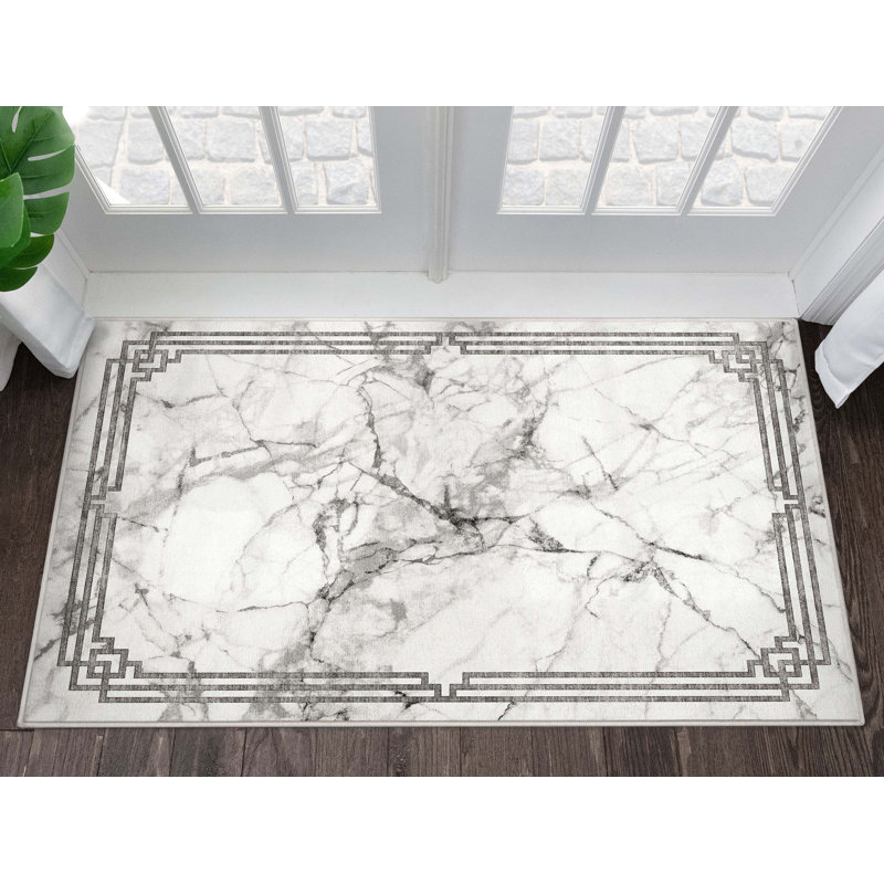 Gerde Marble Gray Abstract Pattern Flat-Pile Rug, Rectangle 3'3" x 5'