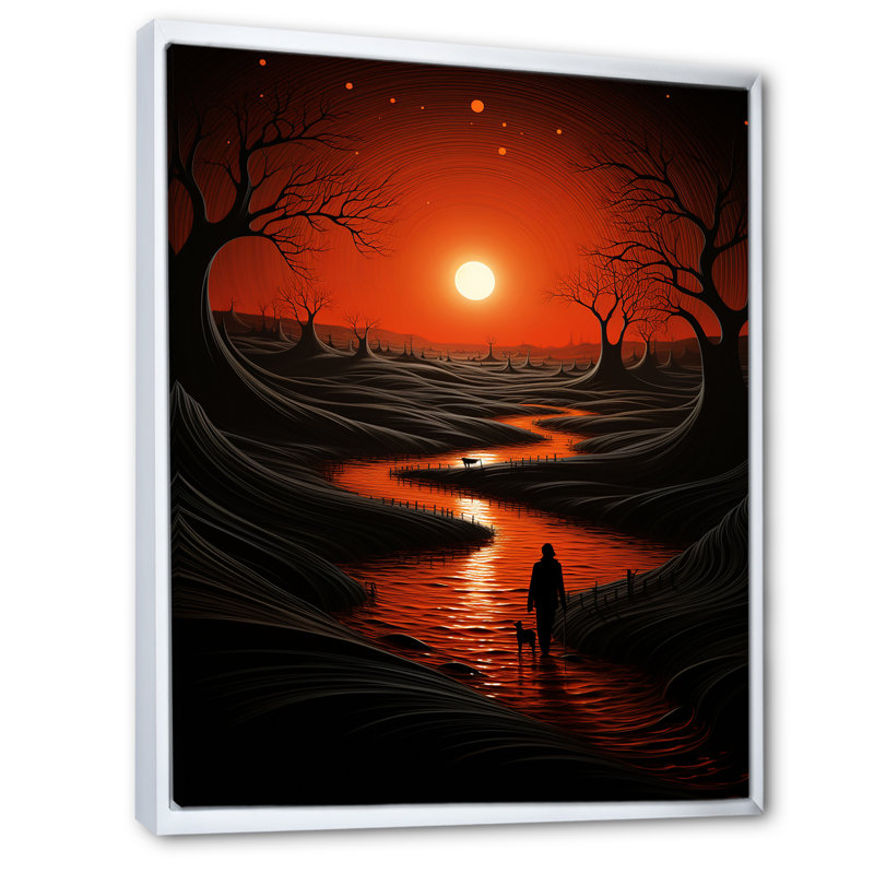 Magical Sunset on Minimal River Landscape I - reproduction, H 32 po x l 24 po x P 1 po, Cadre flottant blanc