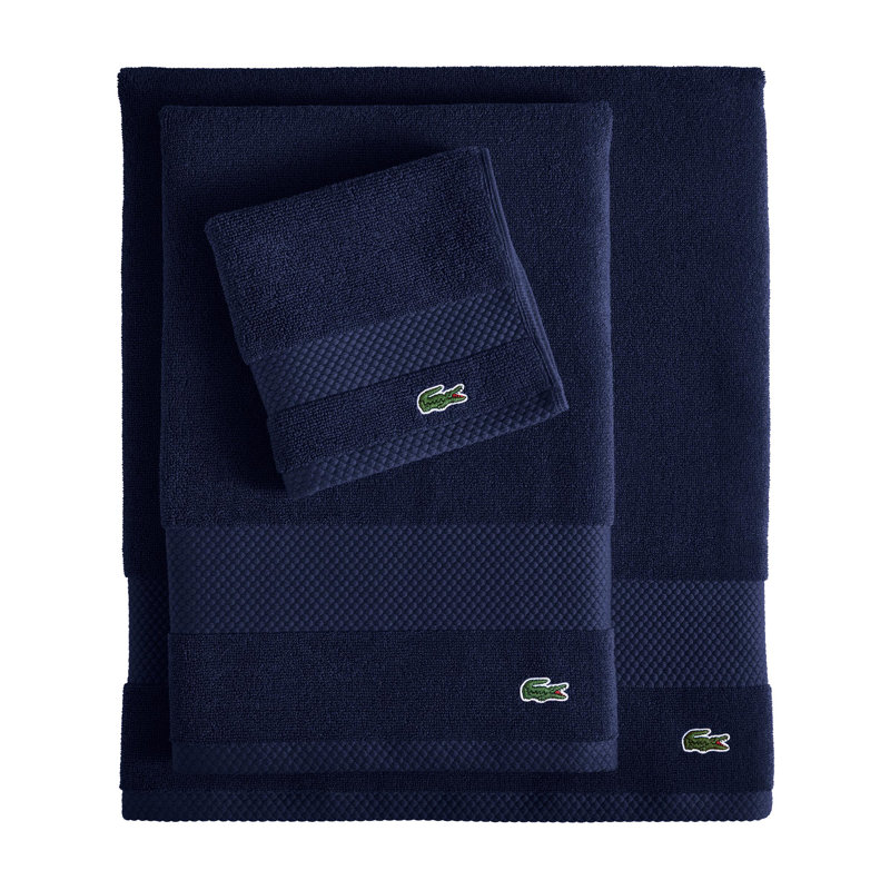 Navy Supima Cotton Terry Hand Towel with Pique Border