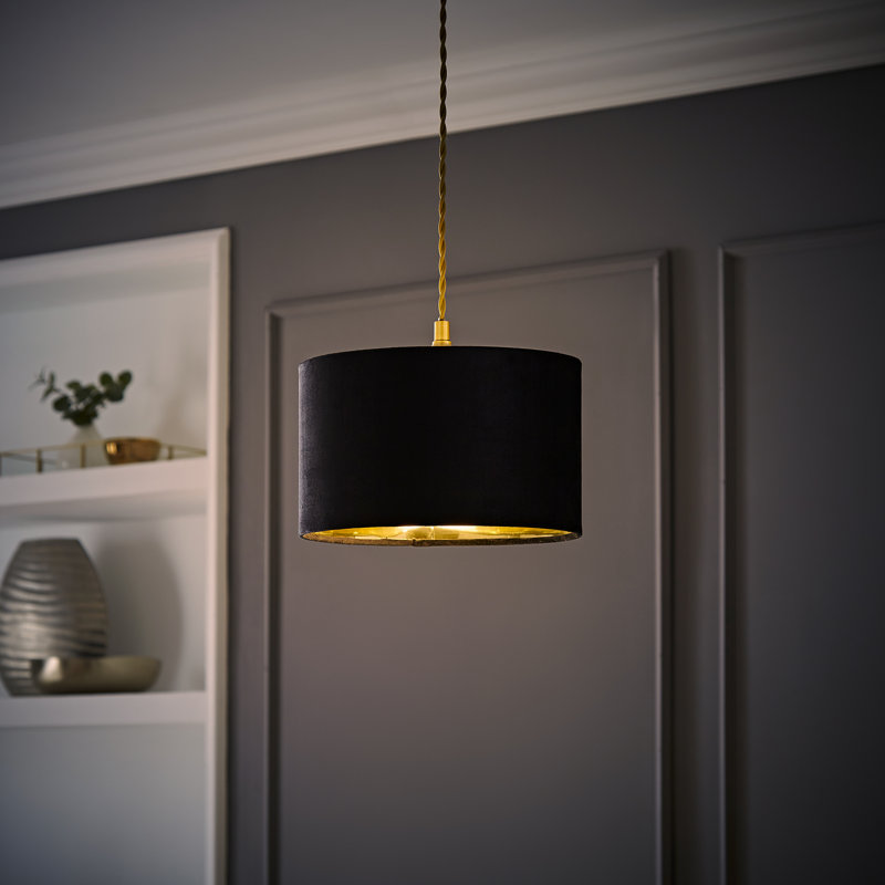 Aidar Linen Blend Drum Lamp Shade ( Slip-On ) in Black, 20" H x 35" W x 35" D