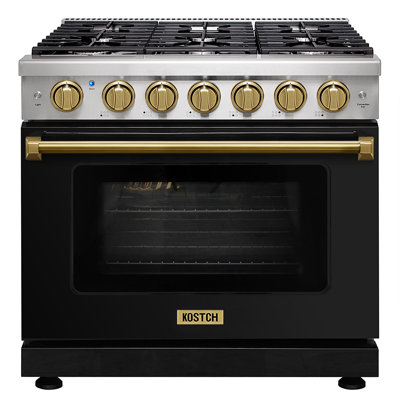 Kostch 36" Gas Range 6.0 Cu.ft.6 Burners Freestanding Natural Gas Stove in Black with Bronze Accents