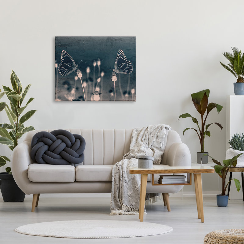 "Abstract Butterflies Grey Meadow", impression sur toile, H 30 po x l 40 po x P 1,5 po
