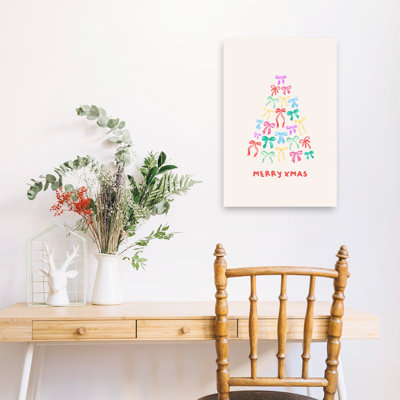 Festive Bows Christmas Tree Abstract Colorful Contemporary Christmas Tree Landscape Nature Wall Art Print 1 Piece Wrapped Canvas Wall Art