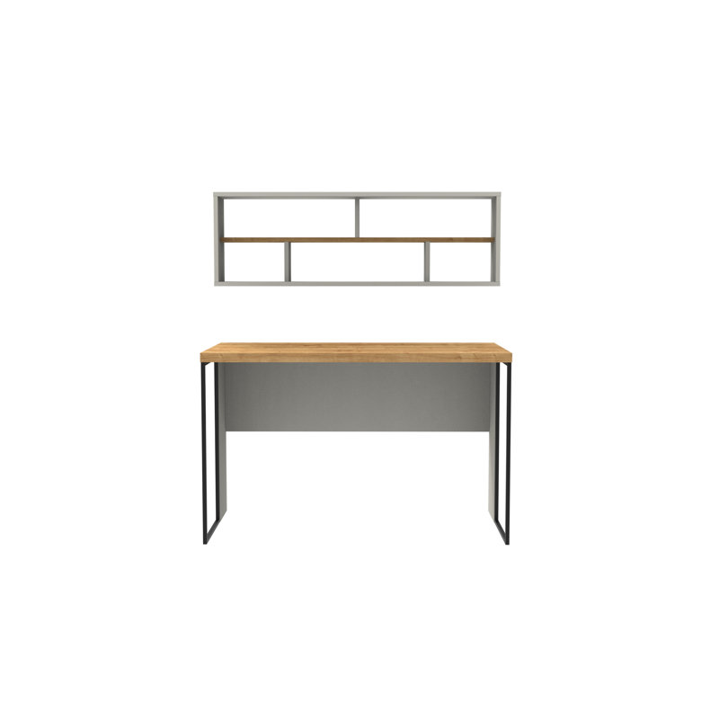 Traudel Writing Desk With Wall Shelf, White/Oak