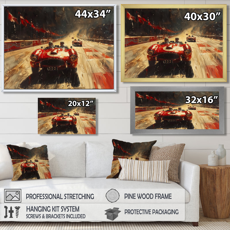 Rétro Muscle Car At The Track IV - Race Tracks, art mural, Toile avec cadre flottant noir, H 34 po x l 44 po x P 1,5 po