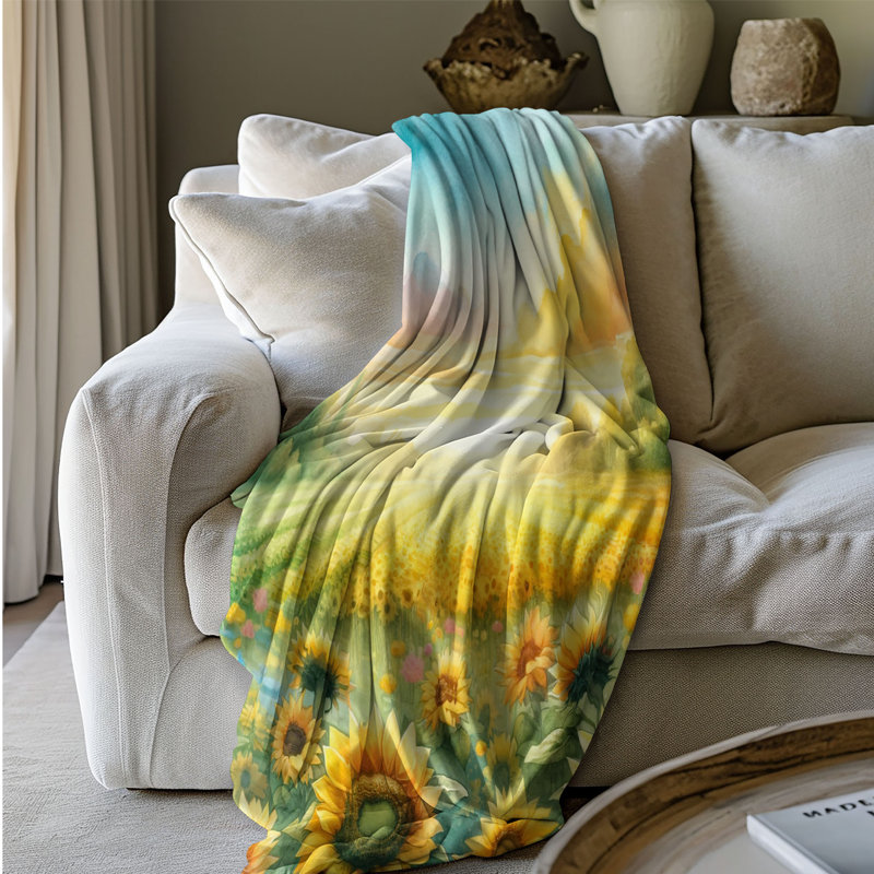 Tournesol fantaisiste Melody - couverture sherpa de qualité supérieure 1 pièce - reproduction d'art luxueuse, Lit simple