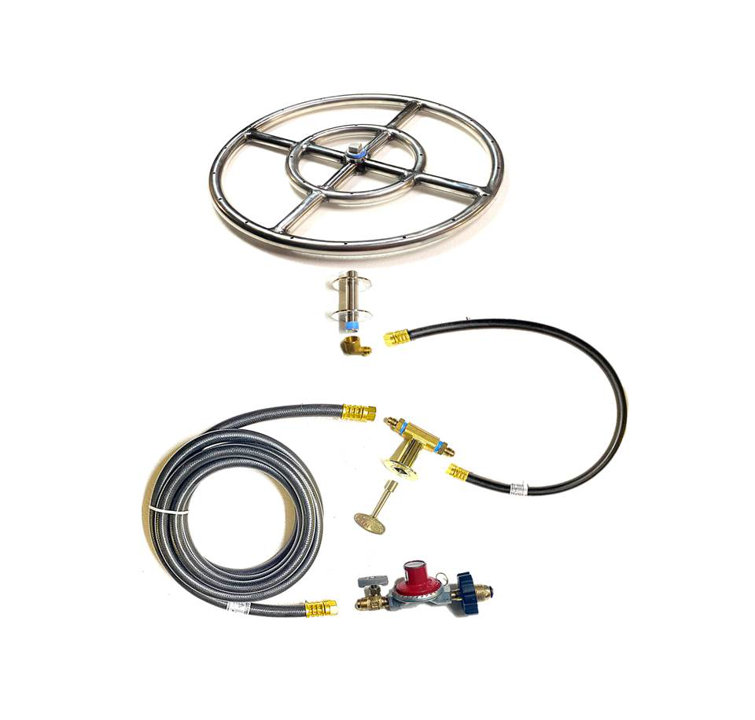 EasyFirePits Deluxe Propane Fire Pit Connection Kit and 316 Stainless Double Ring Gas Burner