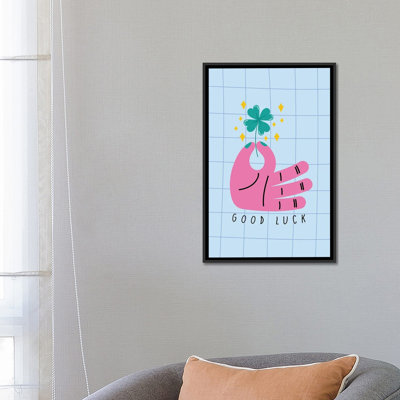 «Lucky Clover In Pink Hand», reproduction d'art sur toile encadrée