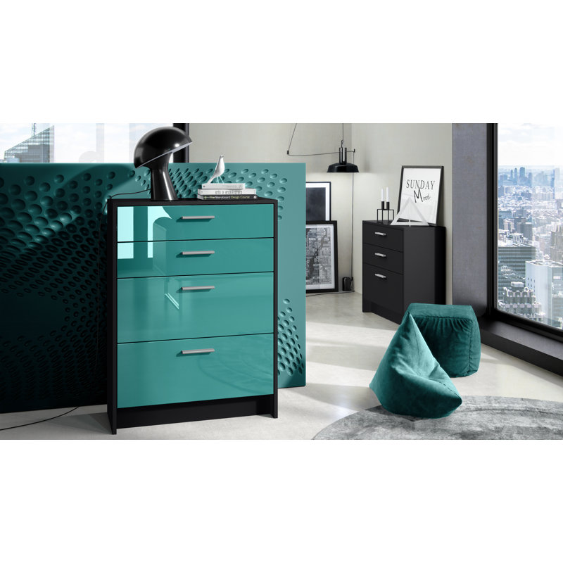 Mclawhorn 4 Drawer 76Cm W Chest Of Drawers, Black/Petrol Blue