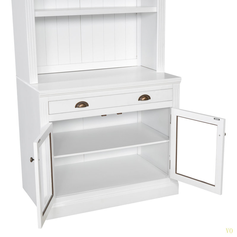 Bibliothèque de 83,4 po de hauteur, bibliothèque moderne avec 2 portes en verre et 1 tiroir, bibliothèque de rangement avec tablettes ouvertes pour le salon, le bureau personnel