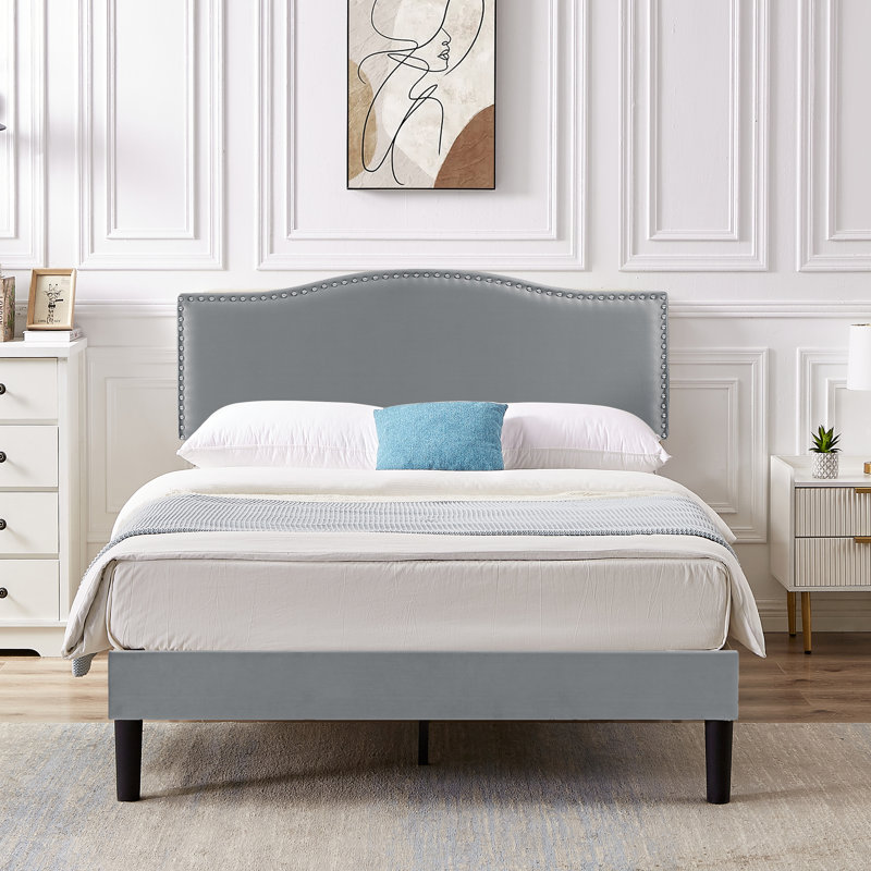 Structure de lit tapissier Auxter, Gris foncé, Grand