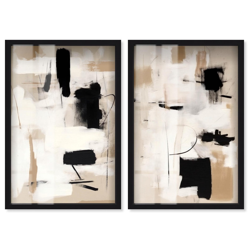 Ensemble de décor mural abstrait « Shadowbox Print » – Ensemble de décor mural bohème doré par Art Remedy, cadre noir, 10 x 15