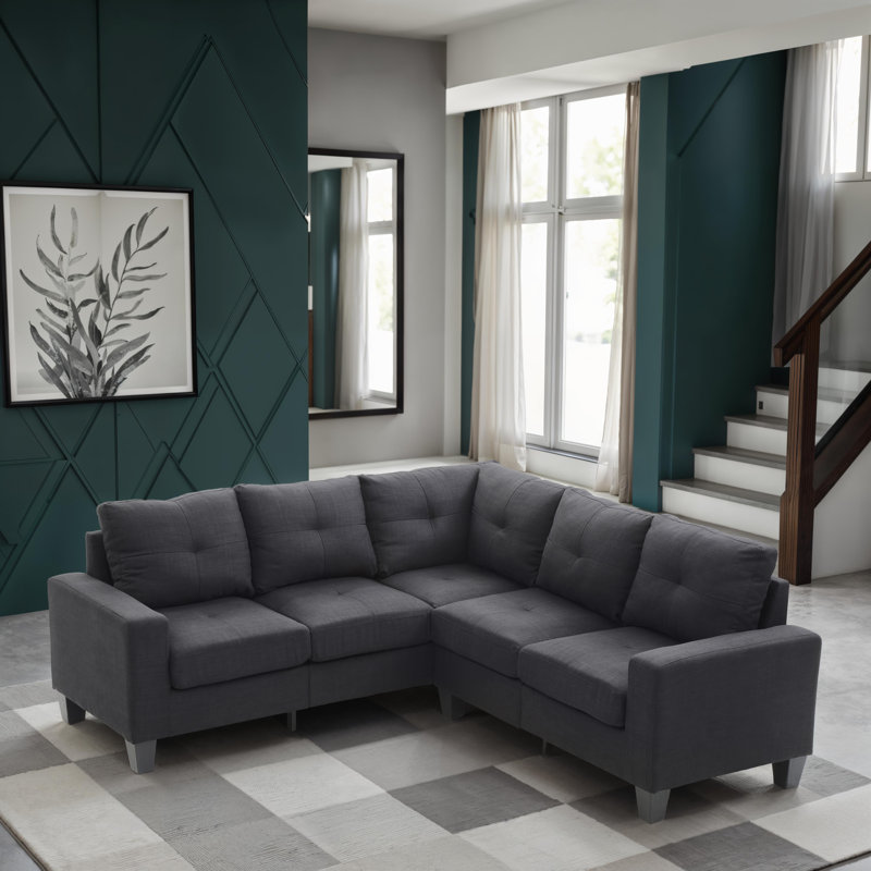 Naithan Fabric Sectional, Black Fabric