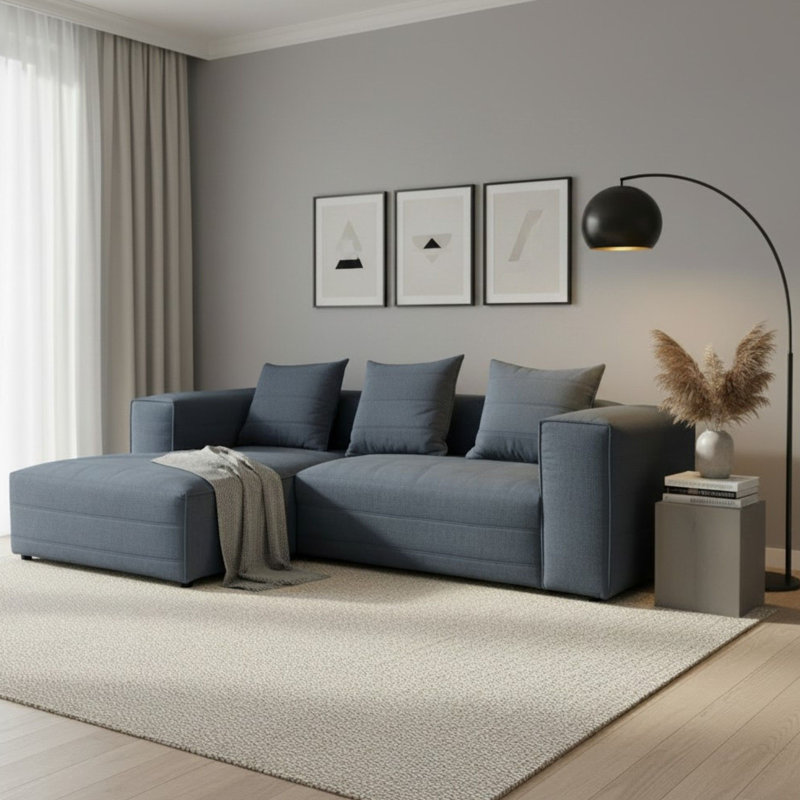 3 Seater Corner Sectional, Left Hand Facing, Blue