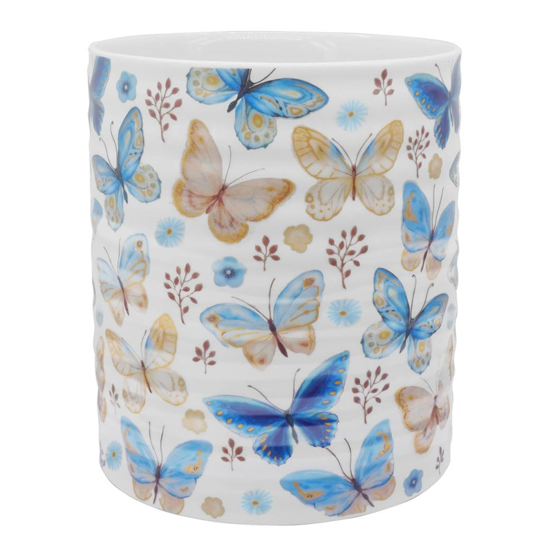 7.2" Extra Large Stable Butterfly Pattern Ceramic Utensil Holder (for Kitchen Decor & Gifting)