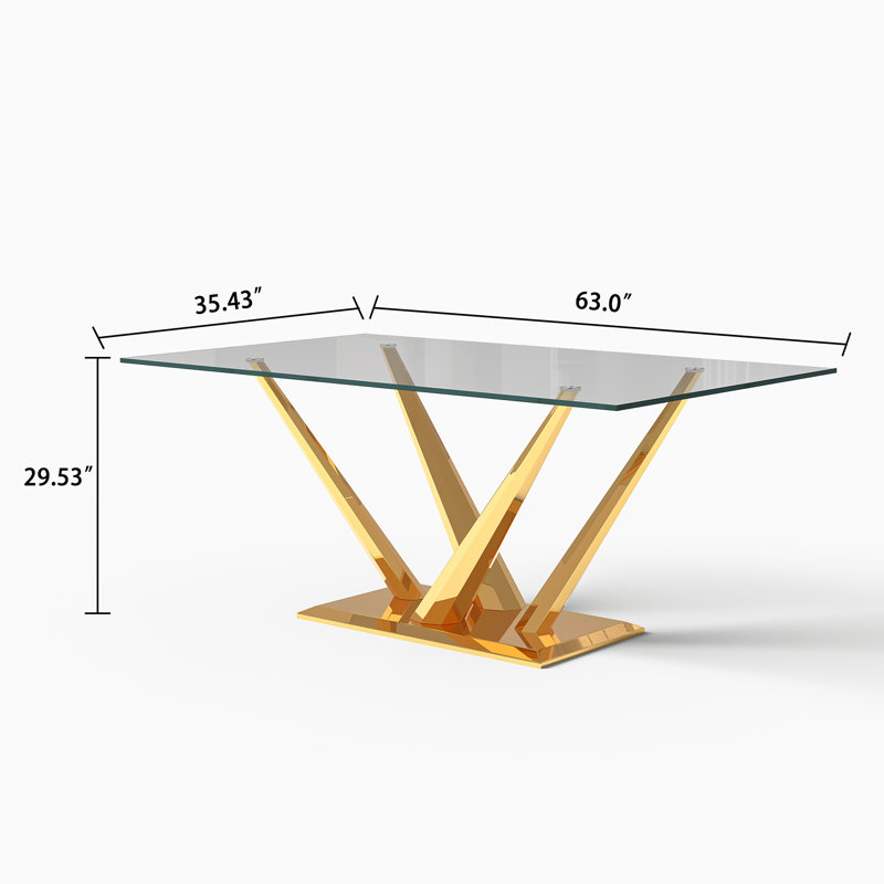 Glass Top Metal Base Dining Table, Gold