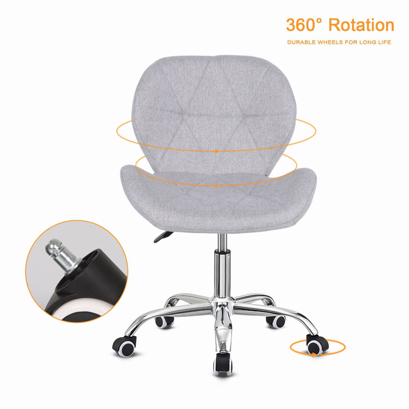 Erltrud Velvet Office Chair, Light Grey, Fabric