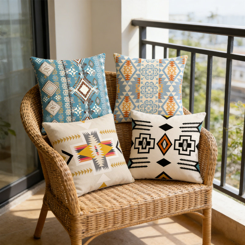 Ensemble de 4 coussins décoratifs de style marocain pour canapé, canapé-lit, lit - Housse de coussin en polyester 18 * 18 pouces avec motif moderne (bourre non incluse)