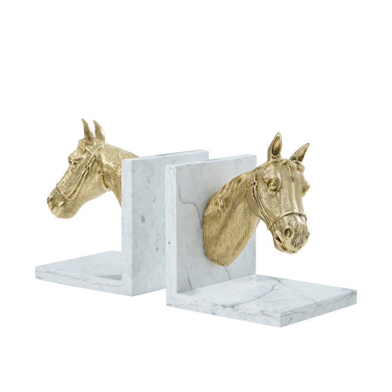 Red Ribbon Bookends, White/Polished Brass