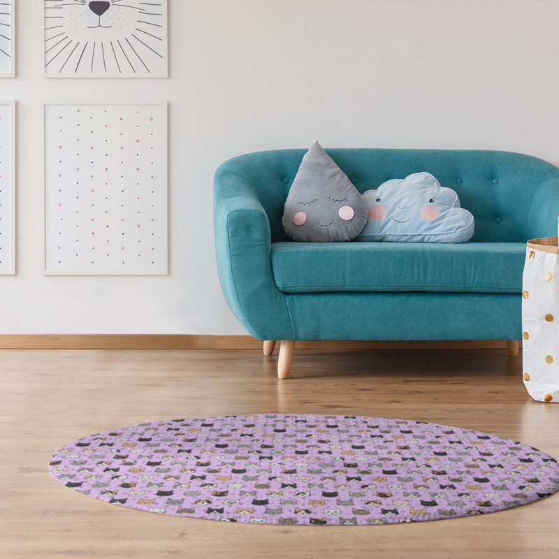 Tapis de zone mauve kitty chat, Rond 5 pi